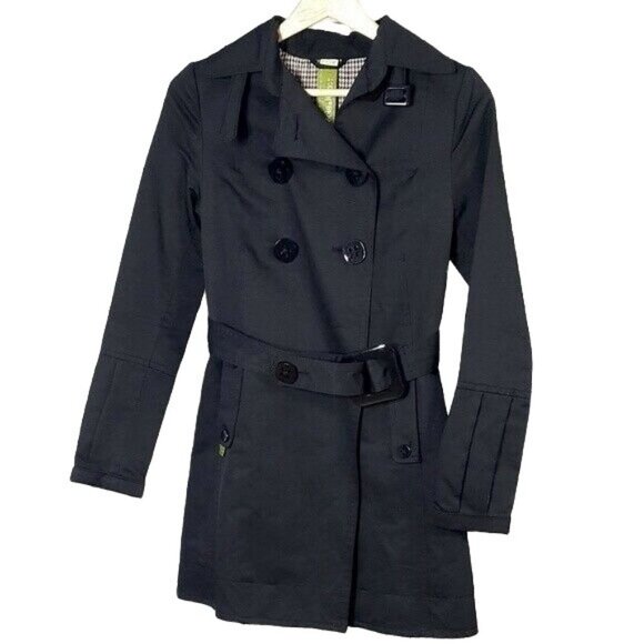 Söia & Kyo Short Trench Coat Black XS DoubleBreast Convertible Collar Lined - Picture 1 of 12